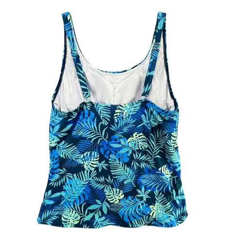 Aqua Eve Tankini Top Women L Blue Tropical Leaves Ruched Tummy Control Beach Size L