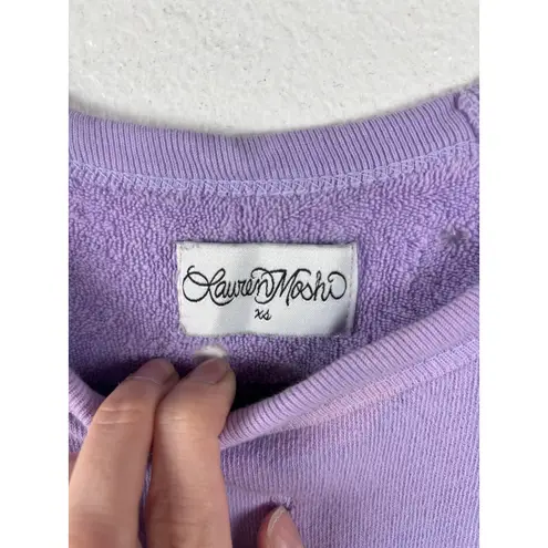Lauren Moshi XS Purple Daze Distressed Journey Pullover Graphic Sweatshirt