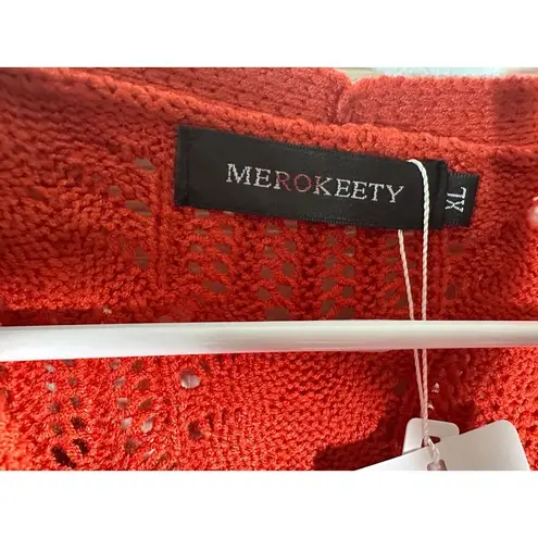 Merokeety orange Pointelle Knit Wrap Sweater Cozy Fall Winter Pullover XL