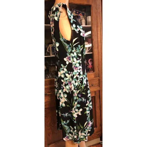 Connected Apparel Black Floral Sleeveless Knee Length Dress Womens Size 12