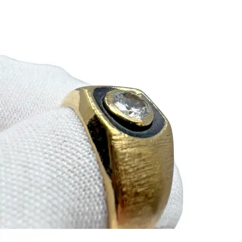 14KT HGE Gold Electroplate Art Deco Ring w Large CZ Stone Sz 10 Textured Vintage