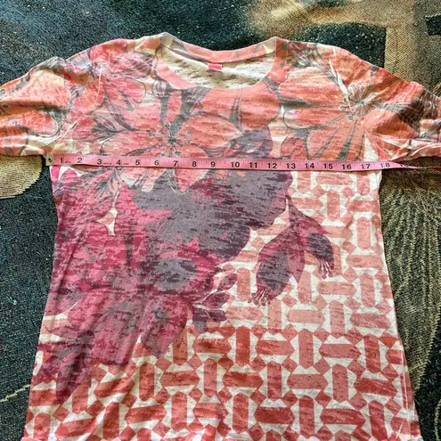 Before + Again Red White Floral Graphic Longsleeve Top S Y2K Relaxed Vibrant Orange