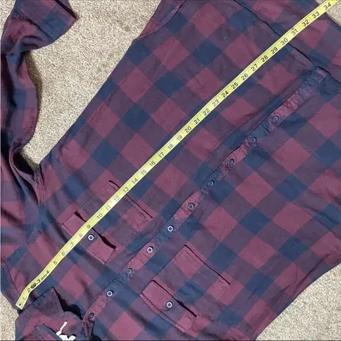 Fat Face Women US L /16 Plaid Flannel Tunic Red Navy Button Down Top Boho Camp Size L