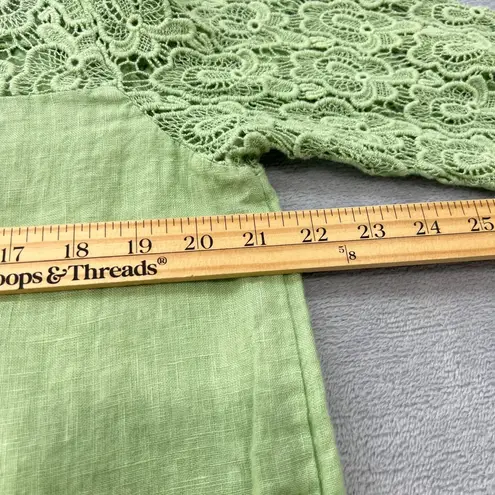 Piazza Del Tempo Lace Top Linen Blend Long Sleeve Crochet Detail Green Blouse XL