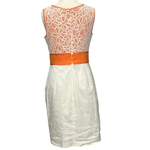 London Times Sheath Dress Womens 8 Orange White Lace Sleeveless Classic Chic