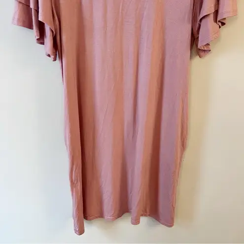 Heimish USA Pink Shirt Dress Pullover Jersey Stretch Ruffle Short Sleeves Small