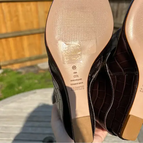 Schutz NWOB Jorian Womens Brown Crocodile Embossed Leather Wedge Bootie Size 10