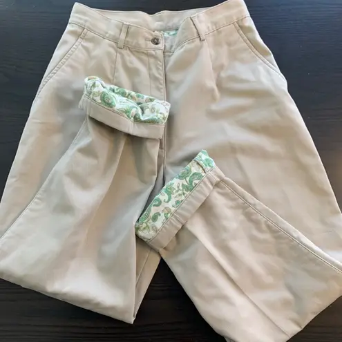 LL Bean Khaki Cotton Flannel Lined Pants Women 10 Petite Warm Preppy Retro Basic Tan Size 10P
