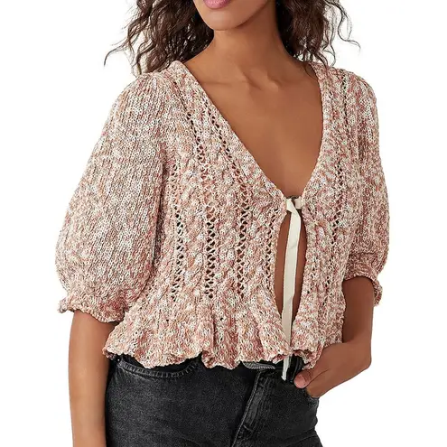 Free People  Yesterday Puff Sleeve Cardigan Sweater Toggle Closure Toast XS NWT