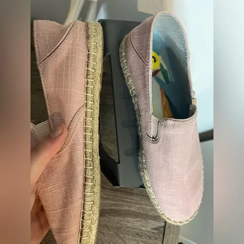 Olukai Kaula Pa'a Kapa Pink Linen Espadrilles Rope Fiber Sole Slip On Shoes Sz 9