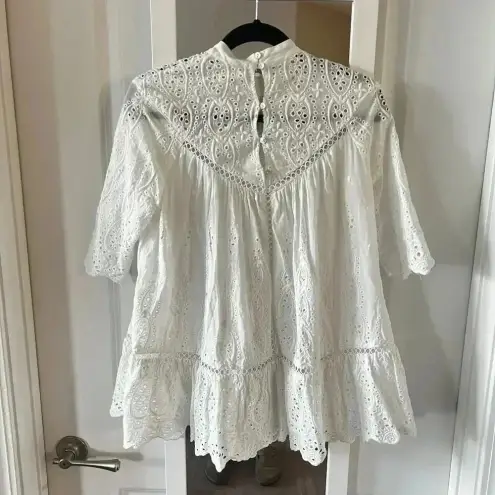 Zimmermann 725  White Cotton Broderie Anglaise Lace Cut Out Smocked Top Size 1