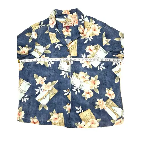 Caribbean Joe  Blue Pink Hawaiian Floral Print Button Down Shirt Sz 2X