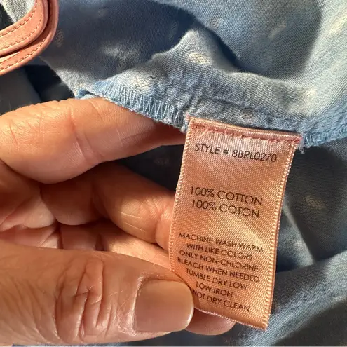 Badgley Mischka Women's Medium Pastel Blue Swiss Dot Cotton Puff Sleeve Blouse