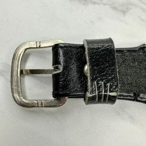 Vintage Argentina Coin Studded Leather Chain Belt Gaucho Western Small (S) ✨ Black