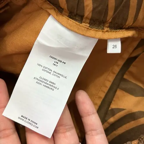 Closed Tie Waist Zip Up Neutral Tropical Abstract Printed Shorts Sz 26 Tan