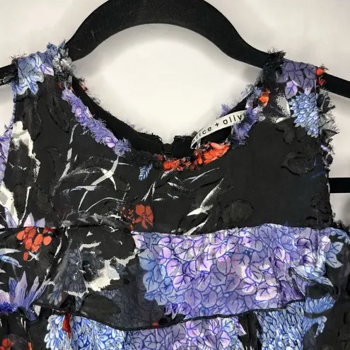 Alice + Olivia  Size 10 Nichola Black Blue Red Cold Shoulder Ruffled Floral Dress