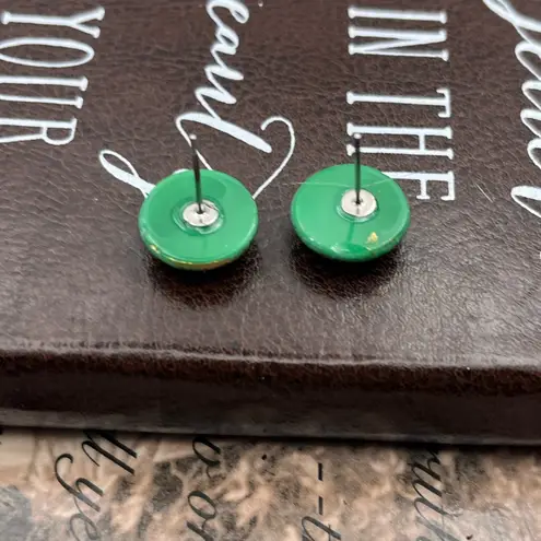 Vintage Cloisonné Style Floral Enamel Stud Earrings Gold