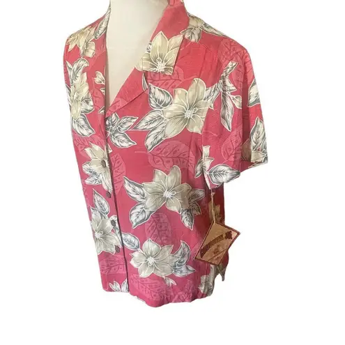 Caribbean Joe  Short Sleeve Button Down Classic Mauve 100% Rayon Hawaiian Blouse