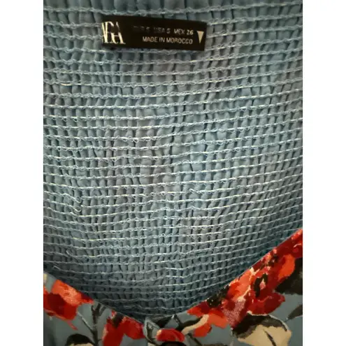 ZARA  Smocked‎ Back Floral Cropped Top Red & Blue Size Small