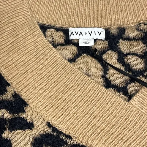 Ava & Viv  animal Print Fuzzy V-neck Pull Over Sweater