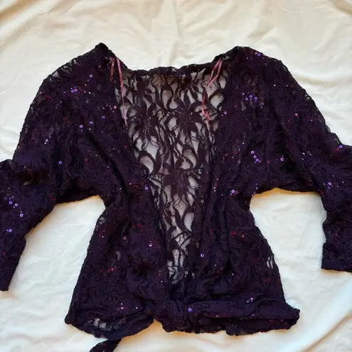Beautiful purple plum silver sequin floral lace wrap top / cardigan Size undefined