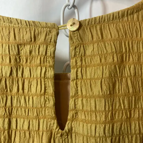 Carly Jean Los Angeles Mustard Yellow Sleeveless Ruffle Trim Tiered Shift Dress