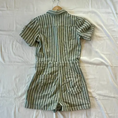 EUC Anthropologie Pilcro The Kit Utility Denim Romper Striped Sz 12 L $138 White
