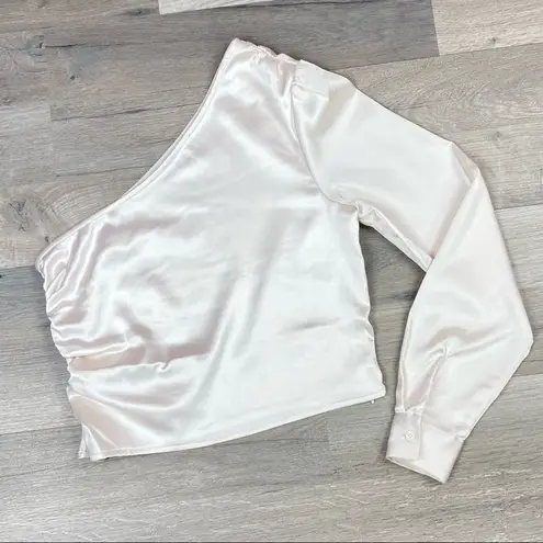 NA-KD  Reborn Satin Shirred Side One Shoulder Crop Top Ivory XS 34