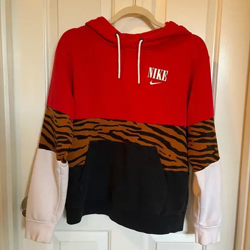 Nike animal print swoosh crop hoodie red hotsell