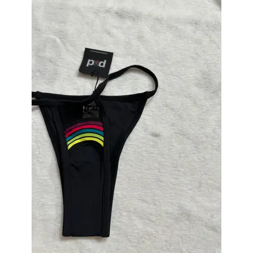 Pacific & Driftwood Taste the Rainbow Bikini Bottom Black Womans Large NWT