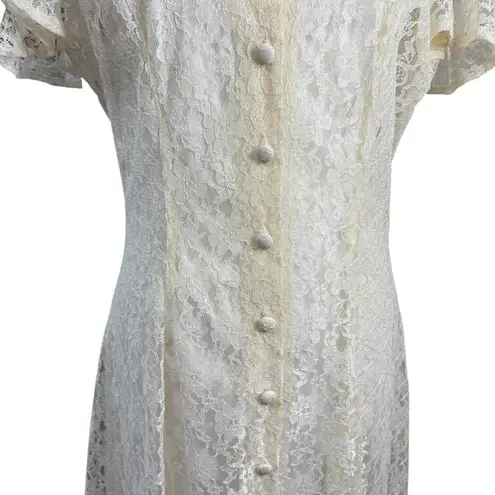 Vintage New Frontier Wedding Dress Dress Size 15 White Lace Made in USA Size M