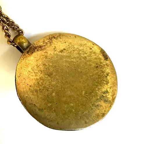 Turquoise Inlay Brass Pendant necklace Gold plated chain Blue