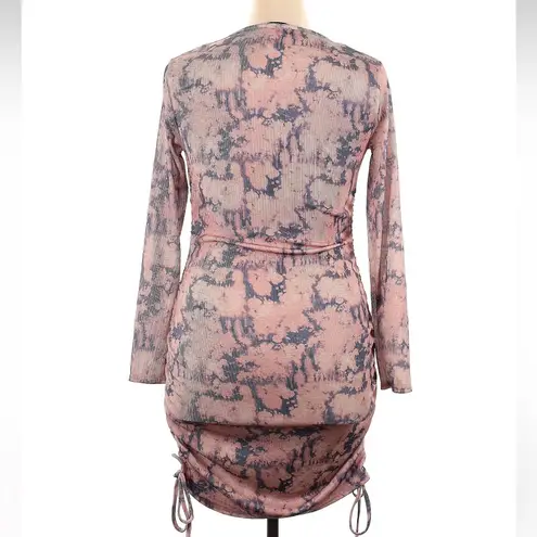 Boohoo  TIE DYE LONG SLEEVE RUCHED SIDE MINI DRESS Pink Size 10 US Medium M