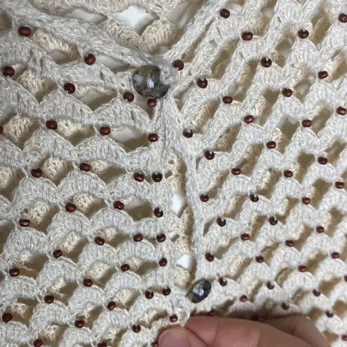 Marisa Christina linen blend beaded open knit crochet cardigan size XL