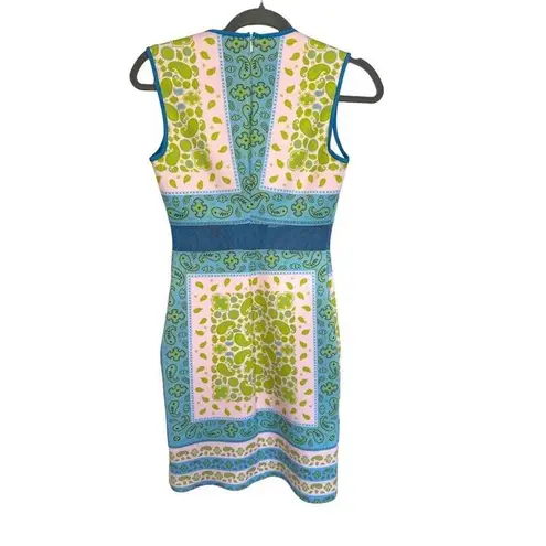 Clover Canyon Scuba Sheath Tank Sleeveless Dress Mesh Paisley Size XS Pink Blue