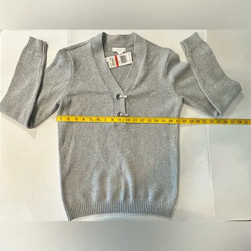 Charter Club Women's Metallic Cotton Henley Gray Silver Sweater Sparkly XS New