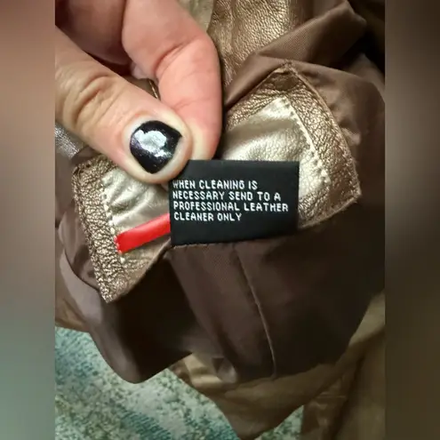 Vintage Y2K Brandon Thomas bronze leather zipper moto jacket, size small Brown