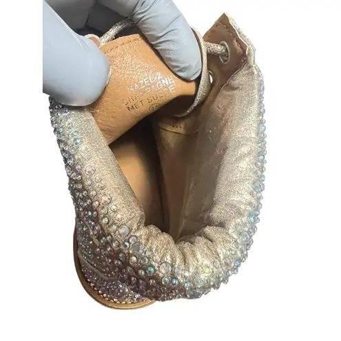 Bella Marie Boots Womens 11 Champagne Gold Suede Rhinestone LaceUp Chunky Sole