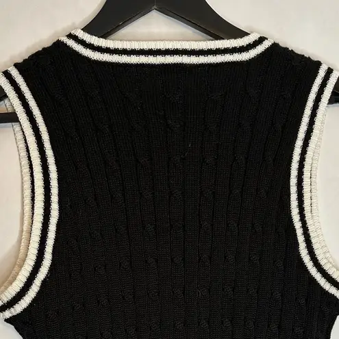 Summerland Black Cable Knit Sweater Vest Preppy Old Money Aesthetic | Size Large