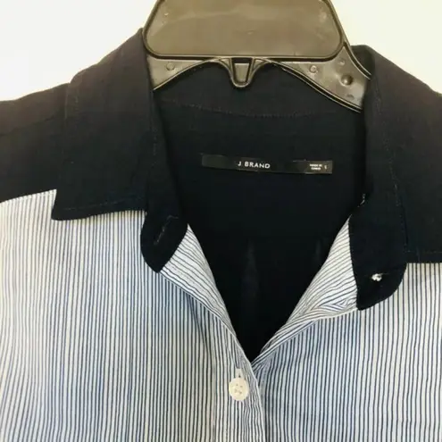 J Brand  Blue/White Pinstripe Button Down Blouse- Size Small