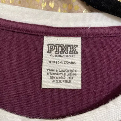 PINK Victorias Secret Maroon White Colorblock Campus Long Sleeve Shirt, Small