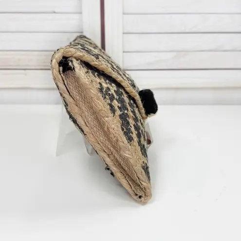 America & Beyond Printed Woven Jute Boho Envelope Clutch Bag Tan Black