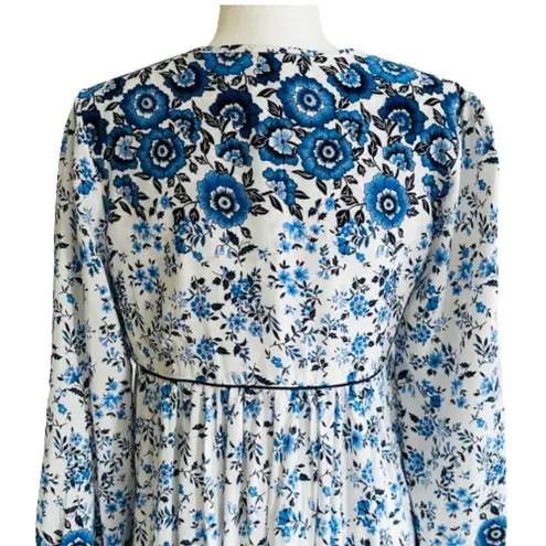 R. Vivimos Dress Blue Floral Print Long Sleeve Tassel Bohemian Midi Dress Small