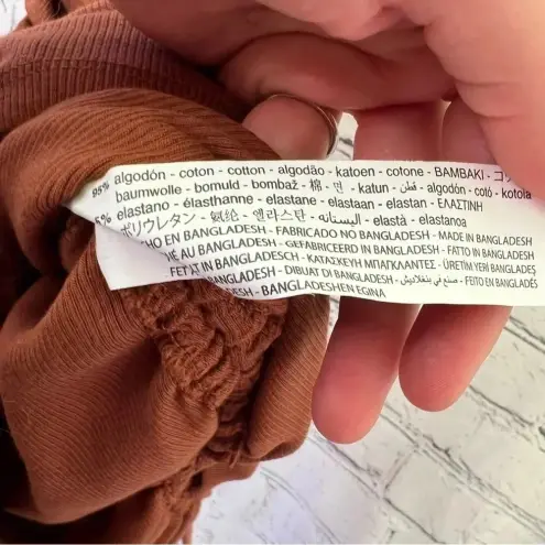 ZARA  Cinch‎ Midi Ribbed Short Sleeve Bodycon Dress Copper Color Size Small - Image 5