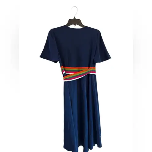 Tory Burch Peggy Color Block Navy Wrap Dress Size 0