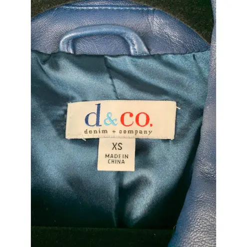D&Co. Womens Genuine Leather Jacket XS Blue Zip