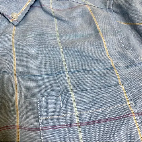 Vintage 80s 90s Plaid Button Down Shirt Light Blue Striped Excellent Quality szS - Image 4