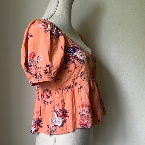 Abound NWT  Orange Floral Print Puff Sleeve Top Size Medium