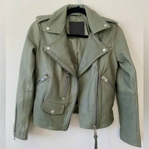 ALLSAINTS Darnley Leather Biker Jacket Sage Green