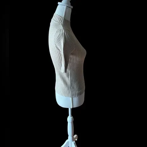 Debut Dreamers by Beige Ribbed Mock Neck Short Sleeve Sweater Women’s Size S